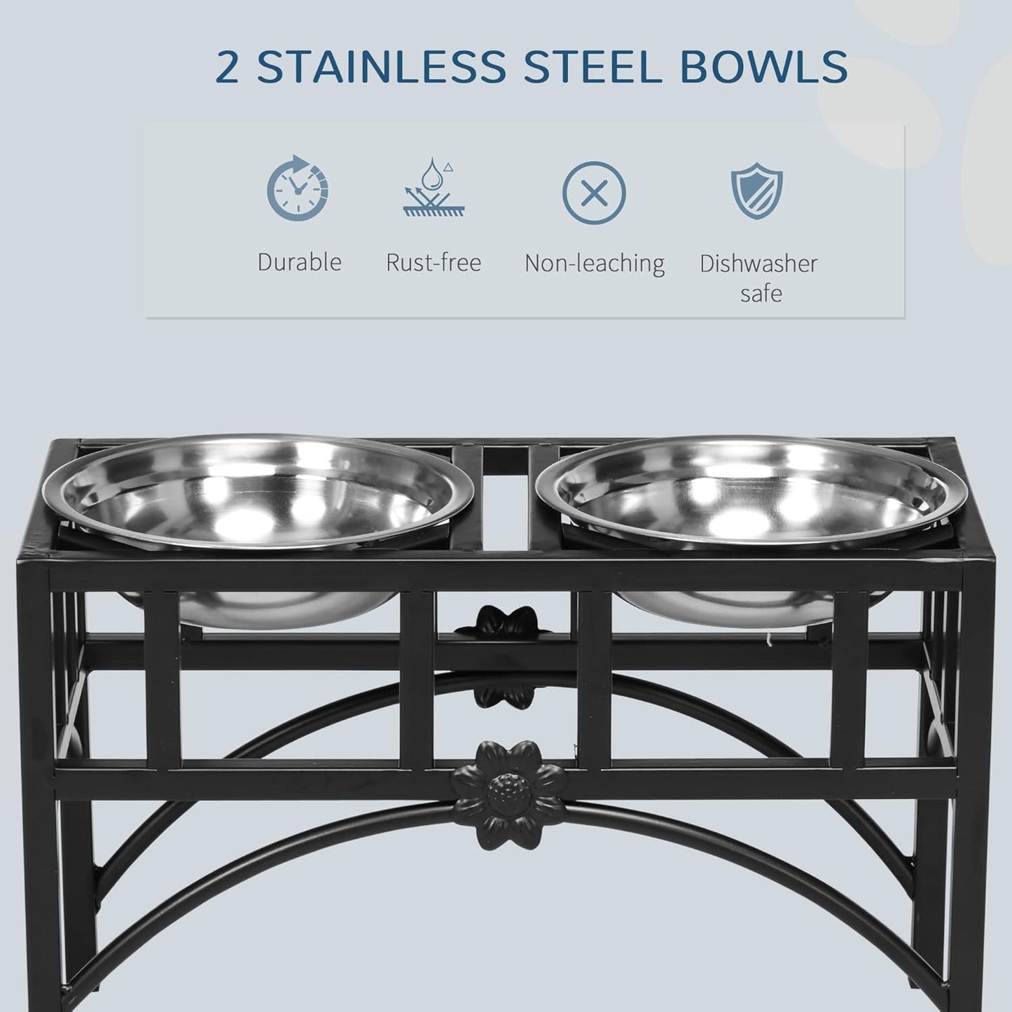 GREAZ Elevated Stainless Steel Dog Food Bowl Station for Medium Dogs, Heavy Duty Design, Non-Slip Easy Clean, Black