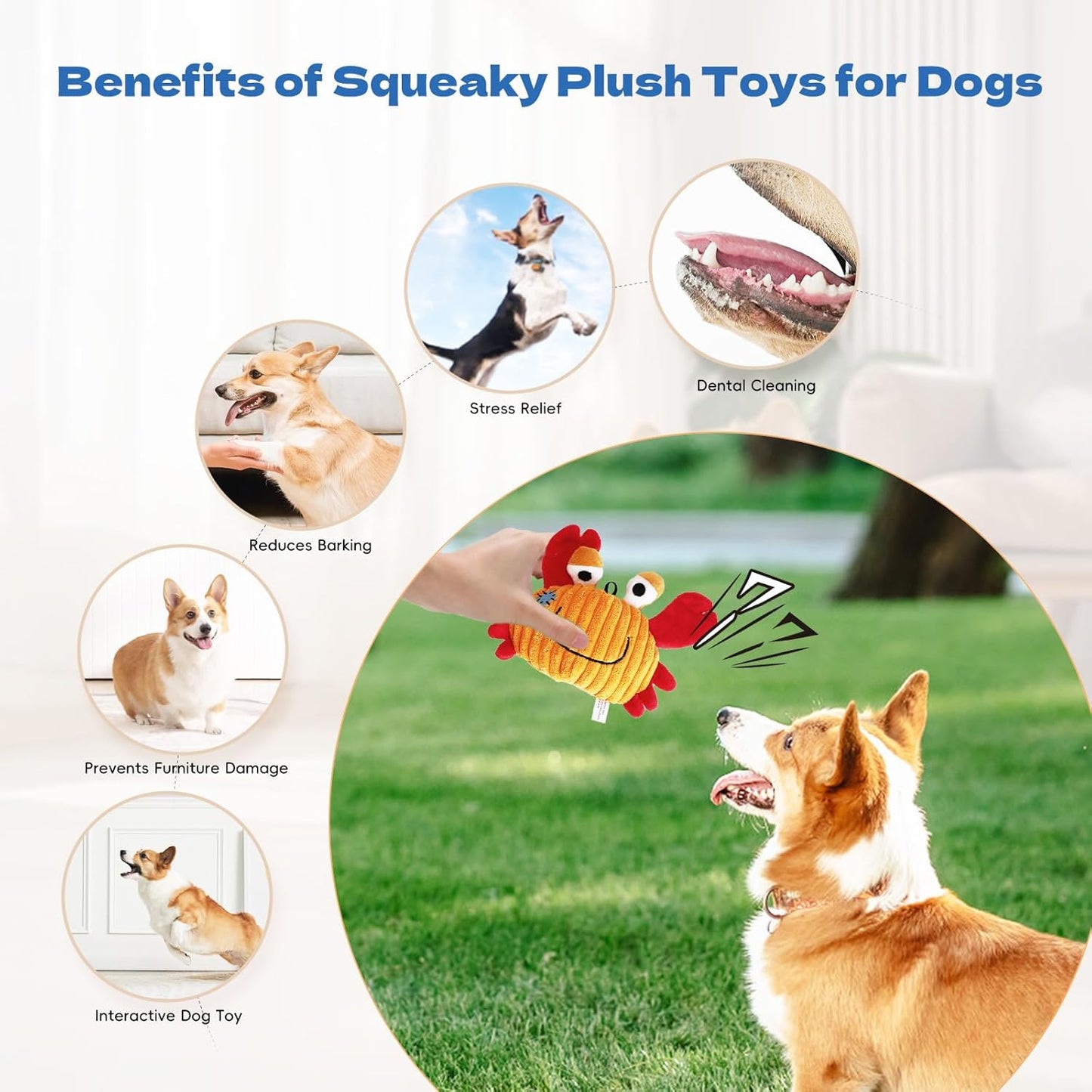 Plush Toys for Small and Medium Dogs, Cute Squeaky Dog Toy for Puppies, Durable Fabric Crinkle Paper chew Toys (3 Pack)