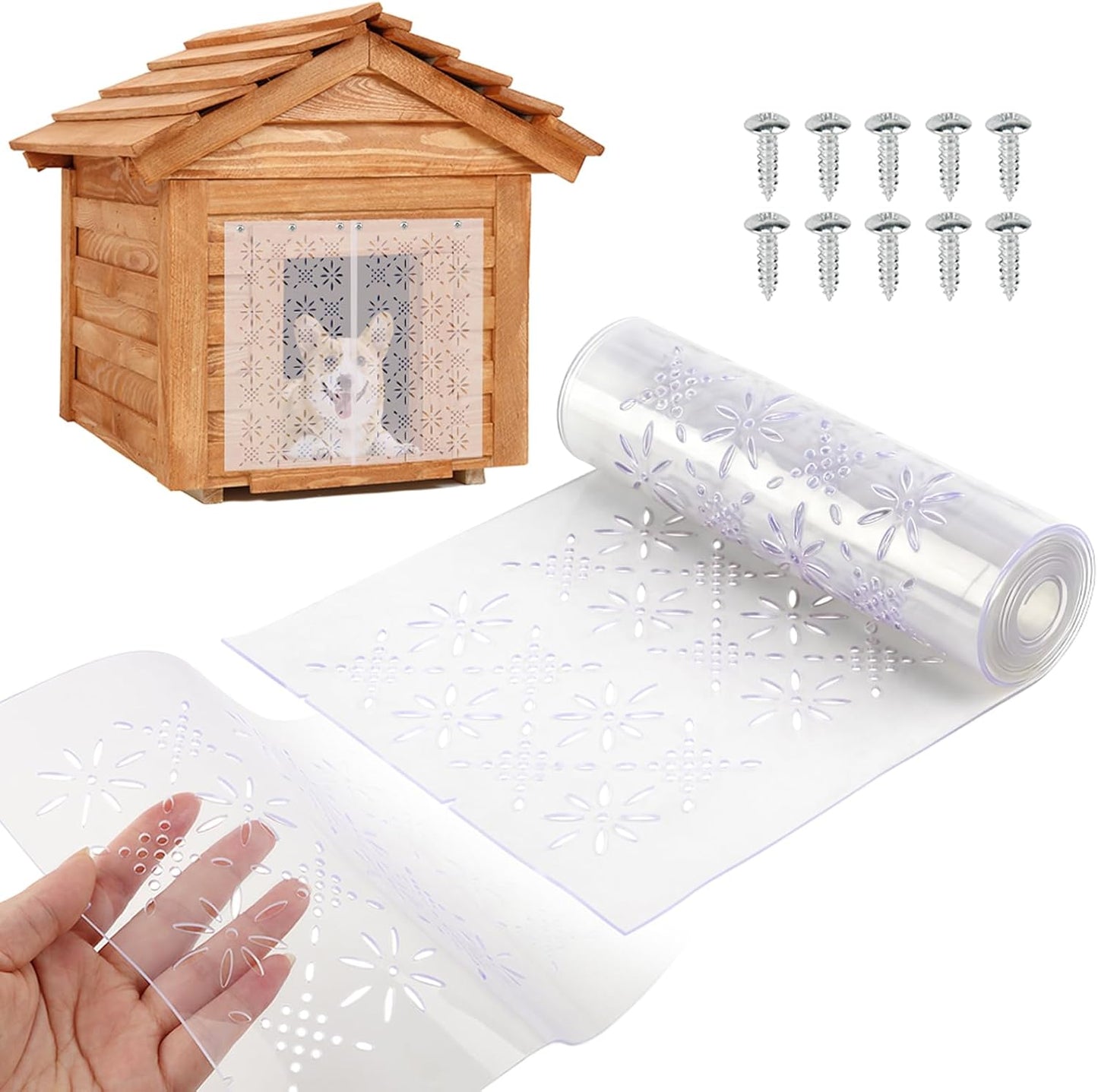 7.87 in x 5.9ft Dog Door Replacement Flaps, Plastic Vinyl Door Strips, Doghouse or Kennel Doors Flap, Transparent Dog House Doors Flap Strips for DIY Cat or Dogs