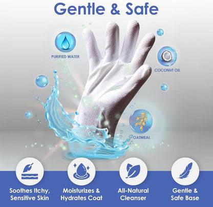 AKC Coconut-Scented Pet Bathing Gloves – 6-Pack Deodorizing & Cleaning Wipes for Dogs & Cats – Gentle, Hypoallergenic, No-Rinse Grooming Mitts for Sensitive Skin, Quick Cleanups & Travel