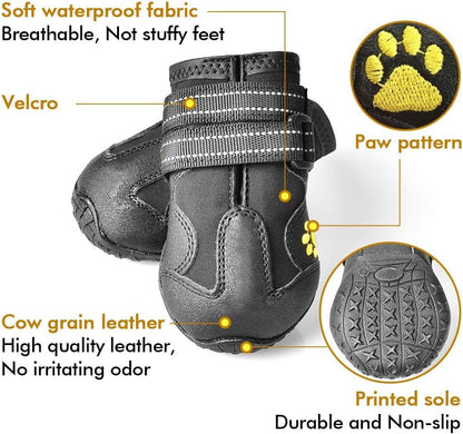 XSY&G Dog Boots,Waterproof Dog Shoes,Dog Booties with Reflective Rugged Anti-Slip Sole and Skid-Proof,Outdoor Dog Shoes for Medium to Large Dogs 4Pcs-Size6
