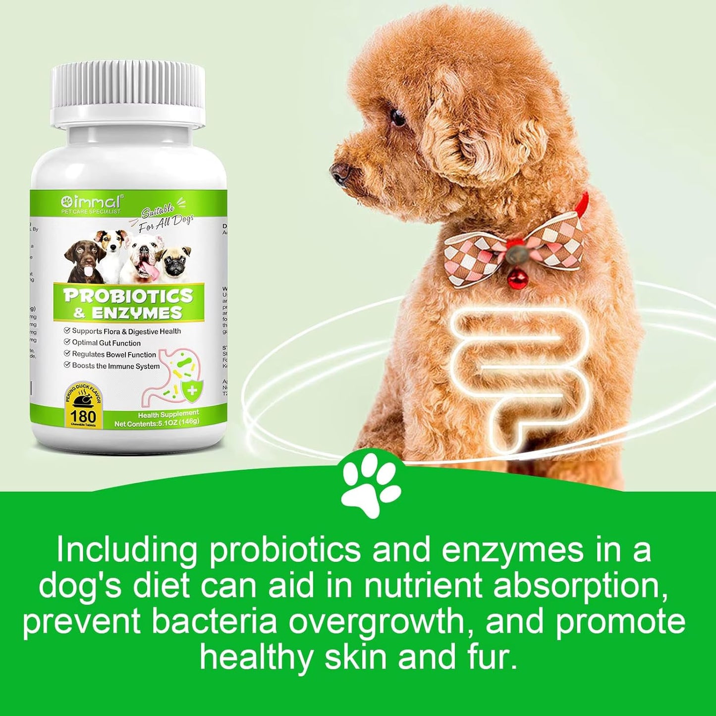 Probiotics Supplement for Dogs - Digestive Enzymes with Prebiotics for Gut Health - Anti Diarrhea, Bowel Support, and Immunity - Health & Itch Relief Digestive Enzymes