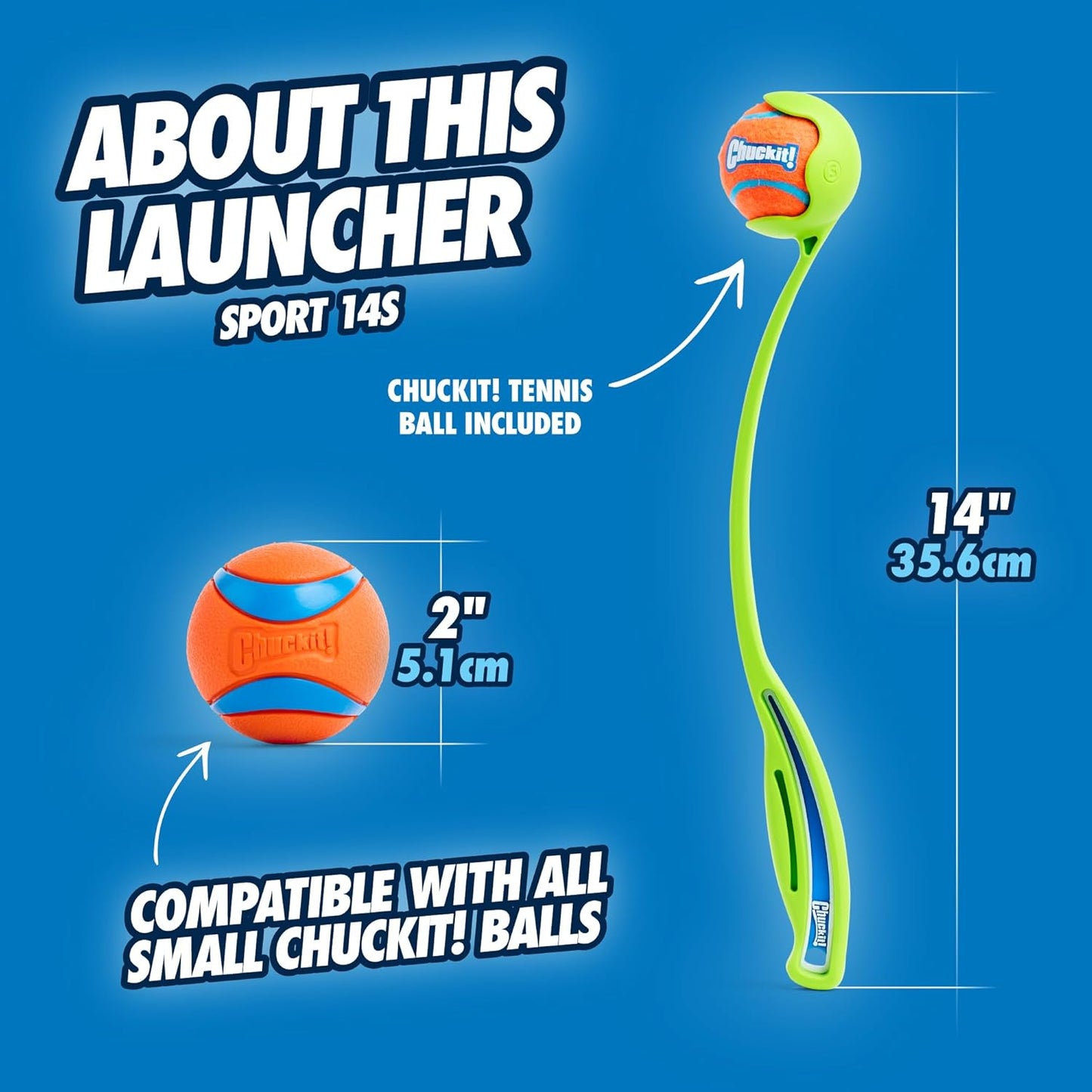 Chuckit! Sport 14S Ball Launcher for Small Dogs, 14-Inch Manual Thrower with 2-Inch Ball, Fits Dogs up to 20 lbs
