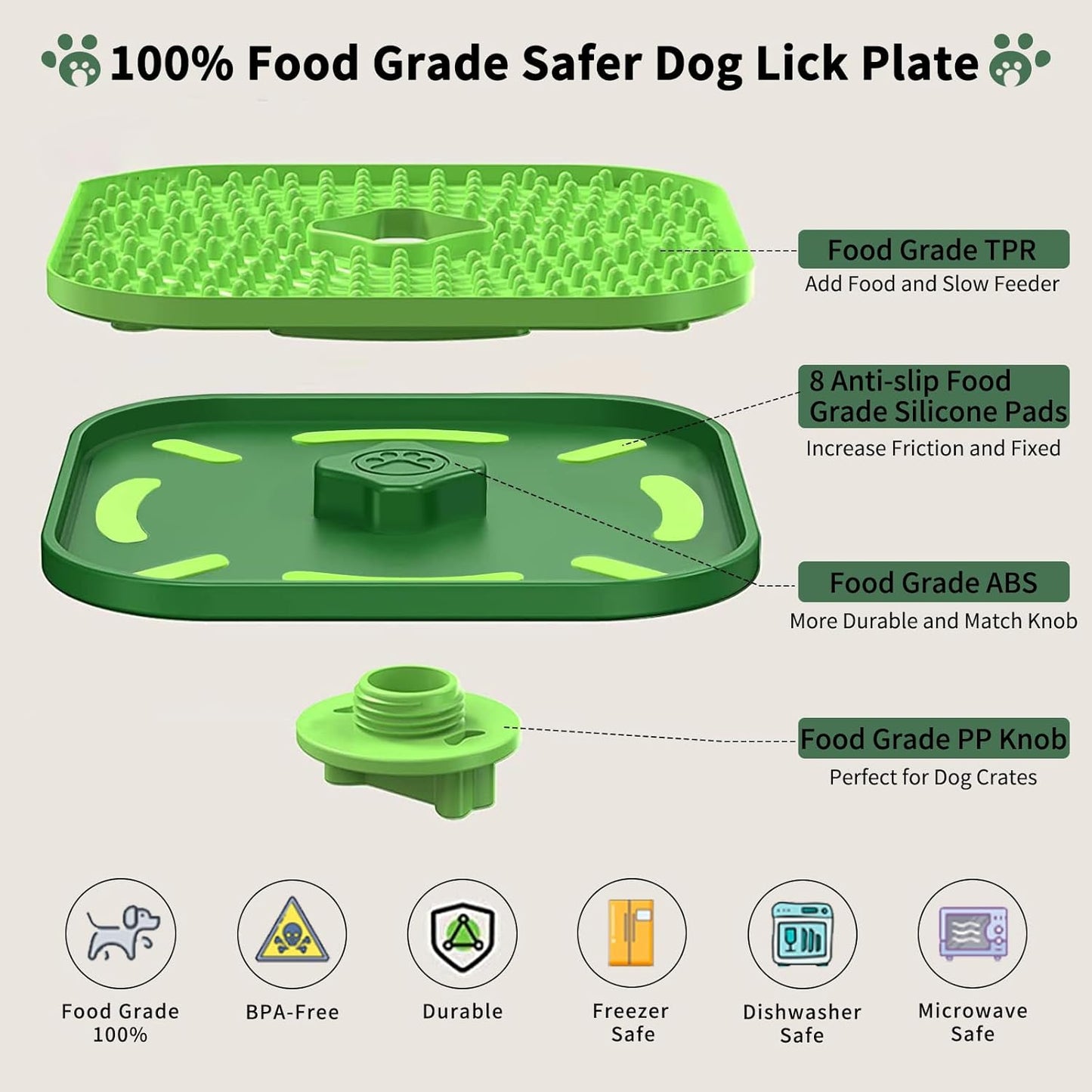 CIICII Dog Lick Mat for Dogs Crate, 2 in 1 Slow Feeder Treat Mat (Large 7.1" Dog Licking Plate + Crate Training Aid) with Silicone Anti-Slip Pad for Dogs/Cats Anxiety Reduction & Boredom Relief
