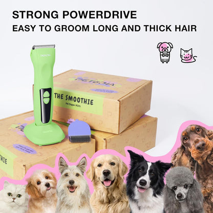 Professional Dog Clippers for Grooming, Low Noise Electric Quiet Dog Grooming Kit, Rechargeable Cordless Dog Shaver Clippers, with 9mm Blade for Dogs Cats Pets (Green)