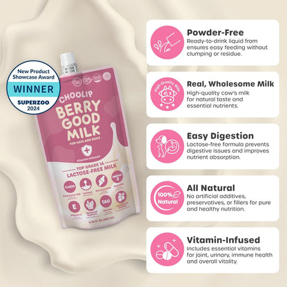 Choolip Bundle | Berry Good Milk 10pk Vitamin-Infused + 49pc Coat Support Squeeze Vita Sticks with Essential multivitamins [Both Products are for Cats & Dogs of All Life Stages]