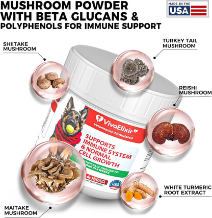 Dog Lumps and Bumps Supplement, Lipoma Treatment for Dogs - Immune Support Chews with Turkey Tail Mushroom, Reishi, Shiitake, Maitake, Curcumin & CoQ10 - Veterinarian formulated - 150 Chews