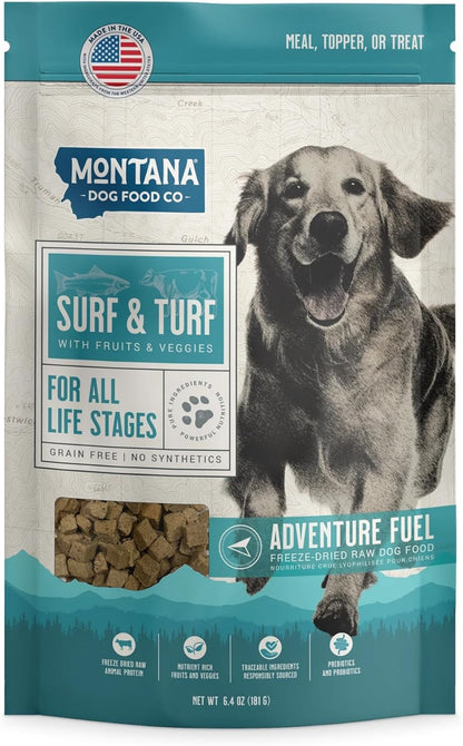 MONTANA DOG FOOD CO. Freeze-Dried Raw Surf & Turf Recipe Dog Food – Grain-Free, High-Protein Meal or Topper, Made in USA with USA Ingredients -6.4 oz Bag