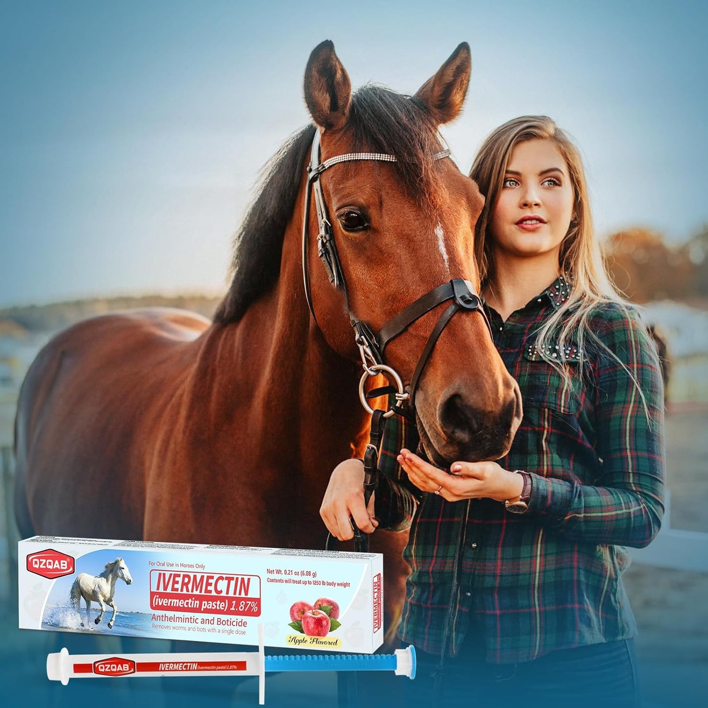 Ivermectin Equine Paste 1.87% – Apple Flavored Oral Dewormer for Horses, 6-Pack
