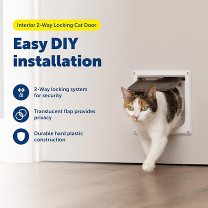 PetSafe Interior 2-Way Locking Cat Door - Allows Convenient Movement Between Rooms & Minimizes Scratching - Tinted Durable Plastic Privacy Door for Feeder & Litter Box