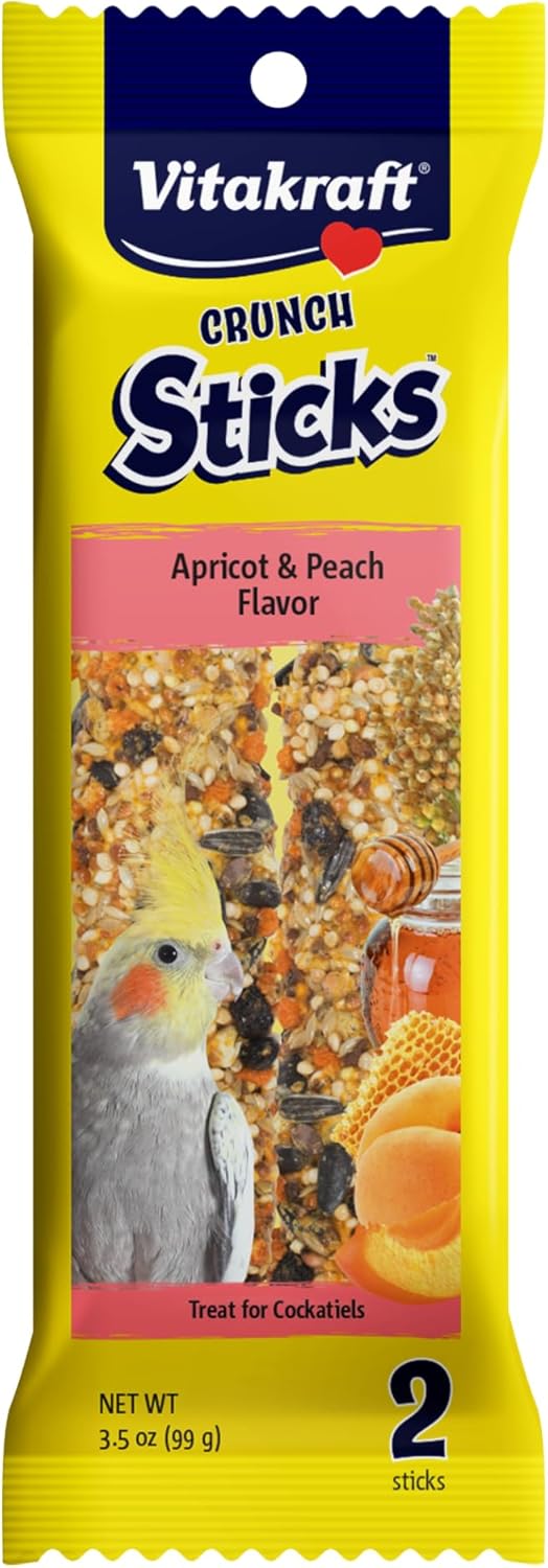 Vitakraft Crunch Sticks Cockatiel Treat - Apricot and Peach - Pet Bird Treat Toy, 3.5 oz