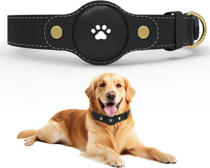 Adjustable AirTag Dog Collar – Waterproof Nylon Pet Collar with Built-in Air Tag Holder and D-Ring Leash Attachment Comfortable Padded, Heavy Duty Dog Collars – Fits Medium Large Dogs(Black)
