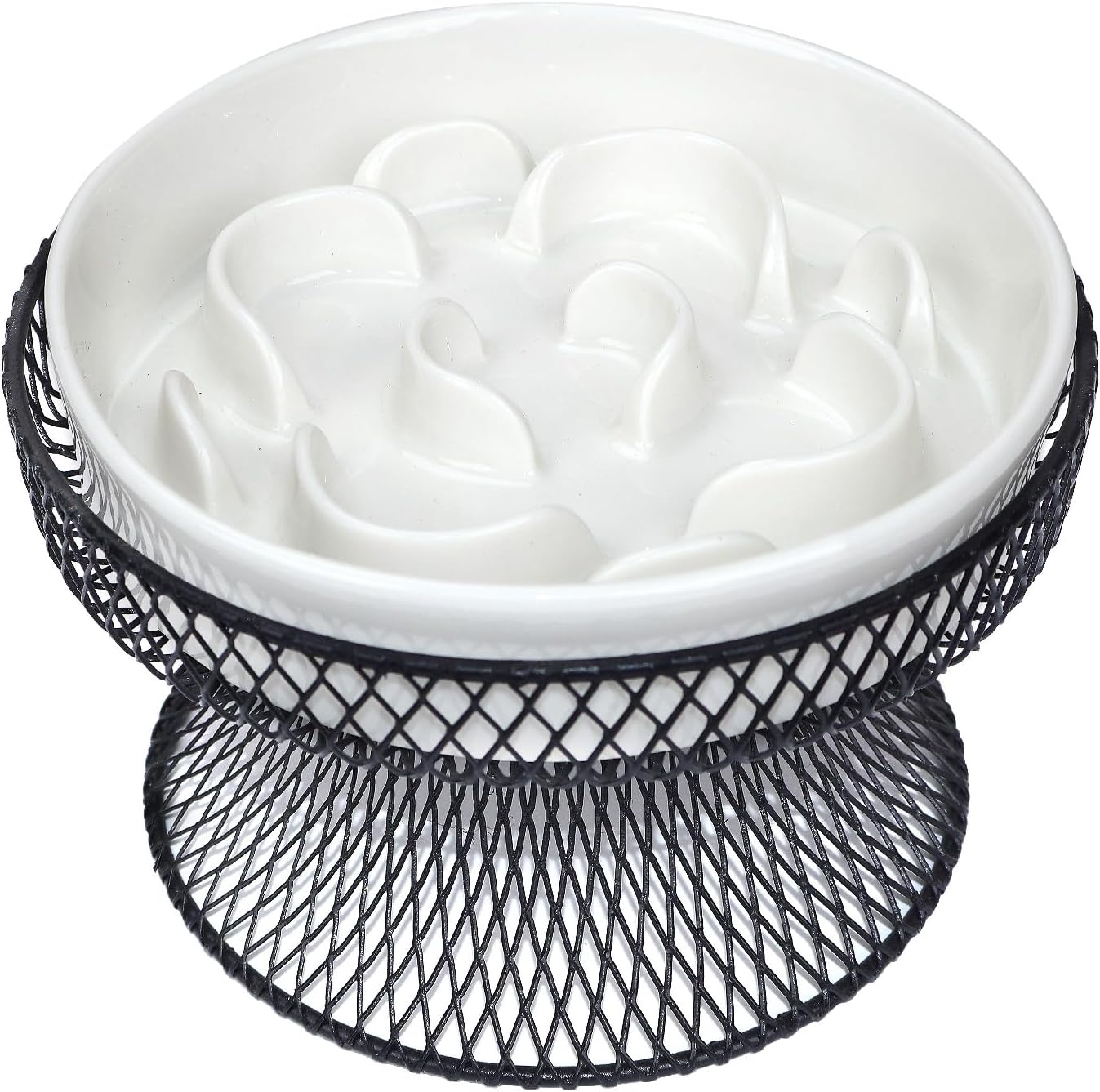 Raised Ceramic Cat Slow Feeder Bowl, Elevated Cat Plate with Stand, Slow Bowl for Wet and Dry Food, Whisker Friendly Pet Feeder for Kitten and Small Dog Perfect for Pet Gift