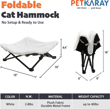 PETKARAY Foldable Elevated Cat Bed, Fluffy Kitty Lounge Furniture with Metal Frame, Raised Cat Hammock Chair for Indoor Cats