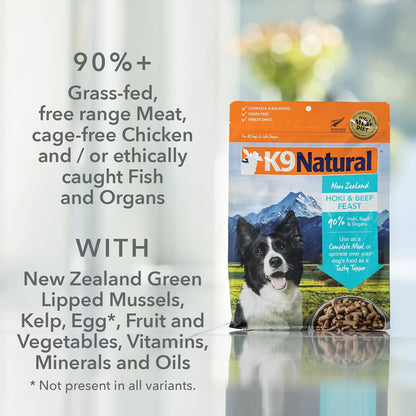 K9 Natural - BPA & Gelatin Free Canned Dog Food - Beef, 6oz (12 Pack) & Grain Free Freeze Dried Dog Food - Beef, 4lb