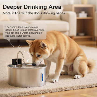 Casfuy PWL-009 Wireless Smart 3 Water Modes Stainless Steel Dog Water Fountain, 237-oz
