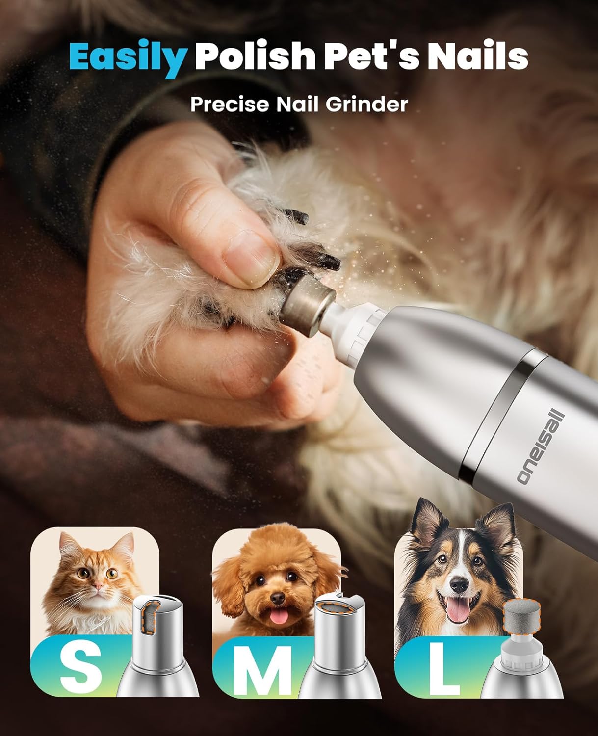 oneisall 4 in 1 Dog Grooming Kit with LCD Display, Dog Hair Trimmer for Paw Nail Grinder, Rechargeable Cordless Low Noise IPX7 Waterproof Pet Clippers
