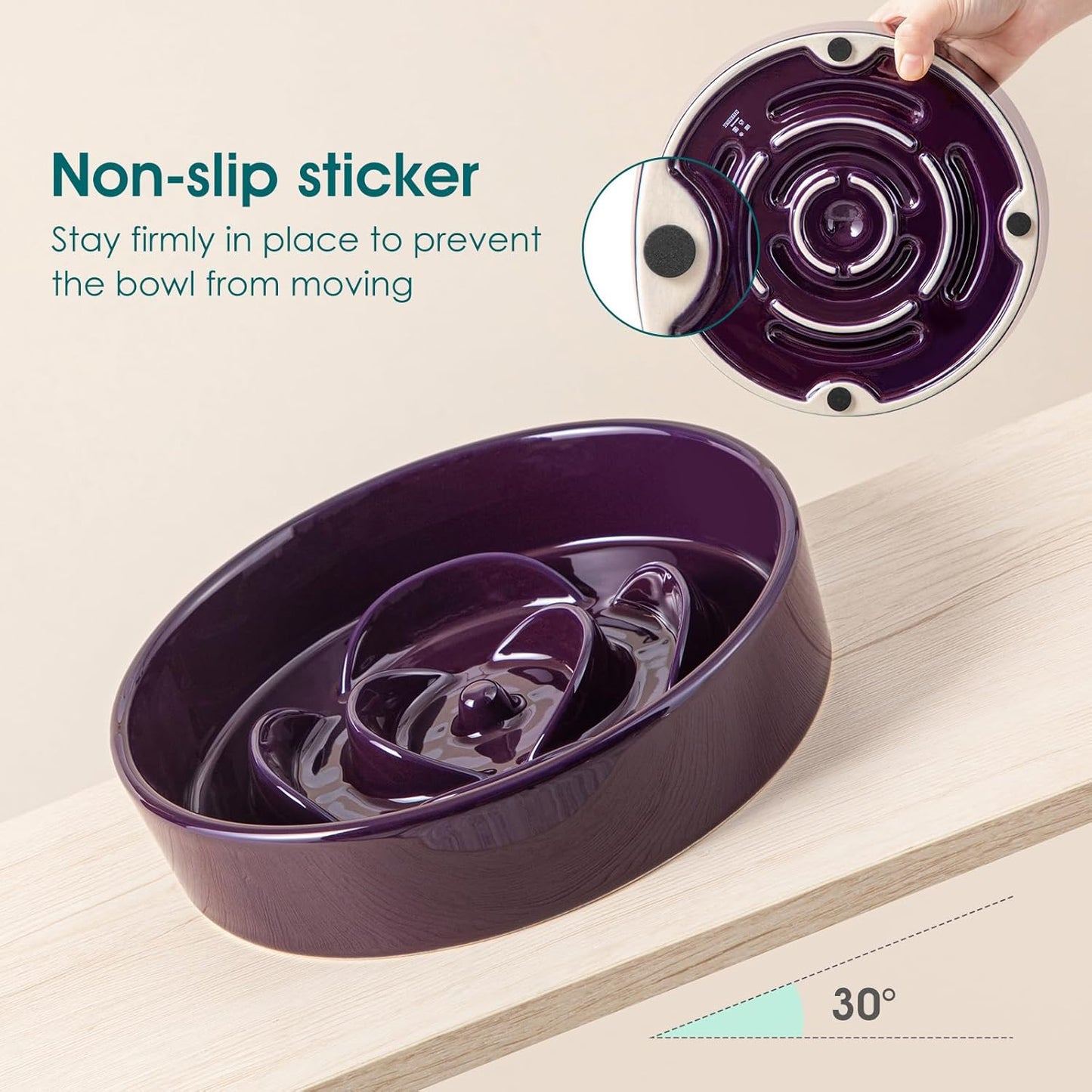 vancasso Slow Feeder Dog Bowl, 1.5 Cups Ceramic Slow Feeder for Medium Breed, Puzzle Maze Food Dog Bowl for Fast Eater, Dark Purple