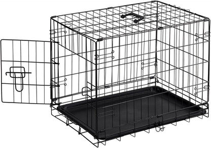 Sweetcrispy 24-Inch Single-Door Dog Crate–Durable Metal Pet Kennel with Secure Lock, Foldable Design, Removable Tray for Easy Cleaning, Portable Puppy Cage for Small Dogs, Ideal for Training & Travel