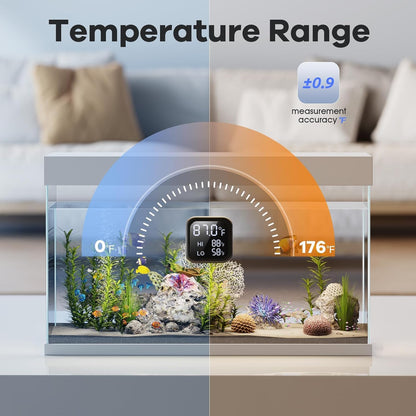 Smart Digital Fish Tank Thermometer – LED Display to ±0.9°F, Alarm for Aquarium, Turtle Tank, Betta Fish & More | 5-200 Gallon | High/Low Temperature Alerts