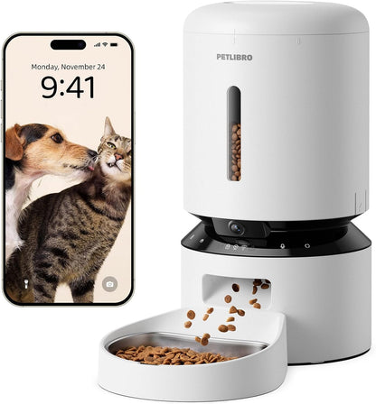 PETLIBRO Automatic Cat Feeder with Camera, 1080P HD Video with Night Vision, 5G WiFi Pet Feeder with 2-Way Audio, Low Food & Blockage Sensor, Motion & Sound Alerts for Cat & Dog Single Tray