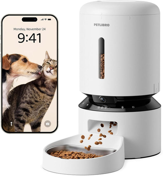 PETLIBRO Automatic Cat Feeder with Camera, 1080P HD Video with Night Vision, 5G WiFi Pet Feeder with 2-Way Audio, Low Food & Blockage Sensor, Motion & Sound Alerts for Cat & Dog Single Tray
