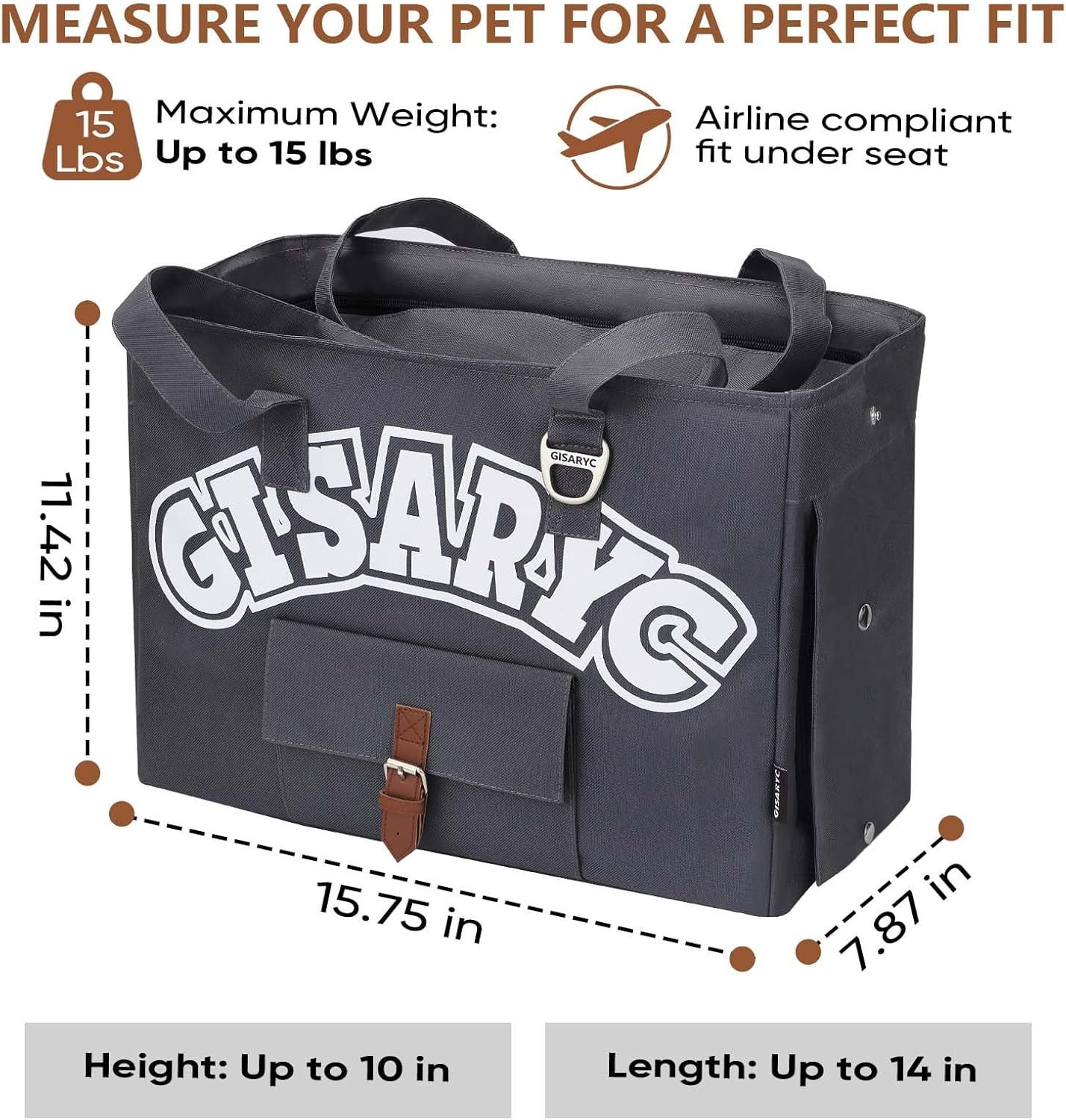 Dog Purse Carrier for Small Dogs, Cats and Puppies – Soft-Sided Foldable Pet Travel Bag with Multi Pockets, 3-Sided Mesh & Rollable Cover for Nervous Cats, Fits Pets up to 15 lbs (Grey)