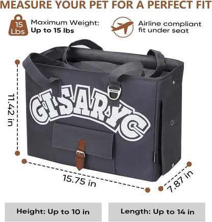 Dog Purse Carrier for Small Dogs, Cats and Puppies – Soft-Sided Foldable Pet Travel Bag with Multi Pockets, 3-Sided Mesh & Rollable Cover for Nervous Cats, Fits Pets up to 15 lbs (Grey)