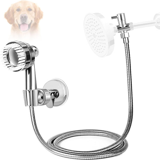 Pet Shower Attachment with 8.2ft Hose & Silicone Brush，Three modes Dog Bathing Tool，Easy Connect to Bathtub Faucet for Dogs Cats Home Use