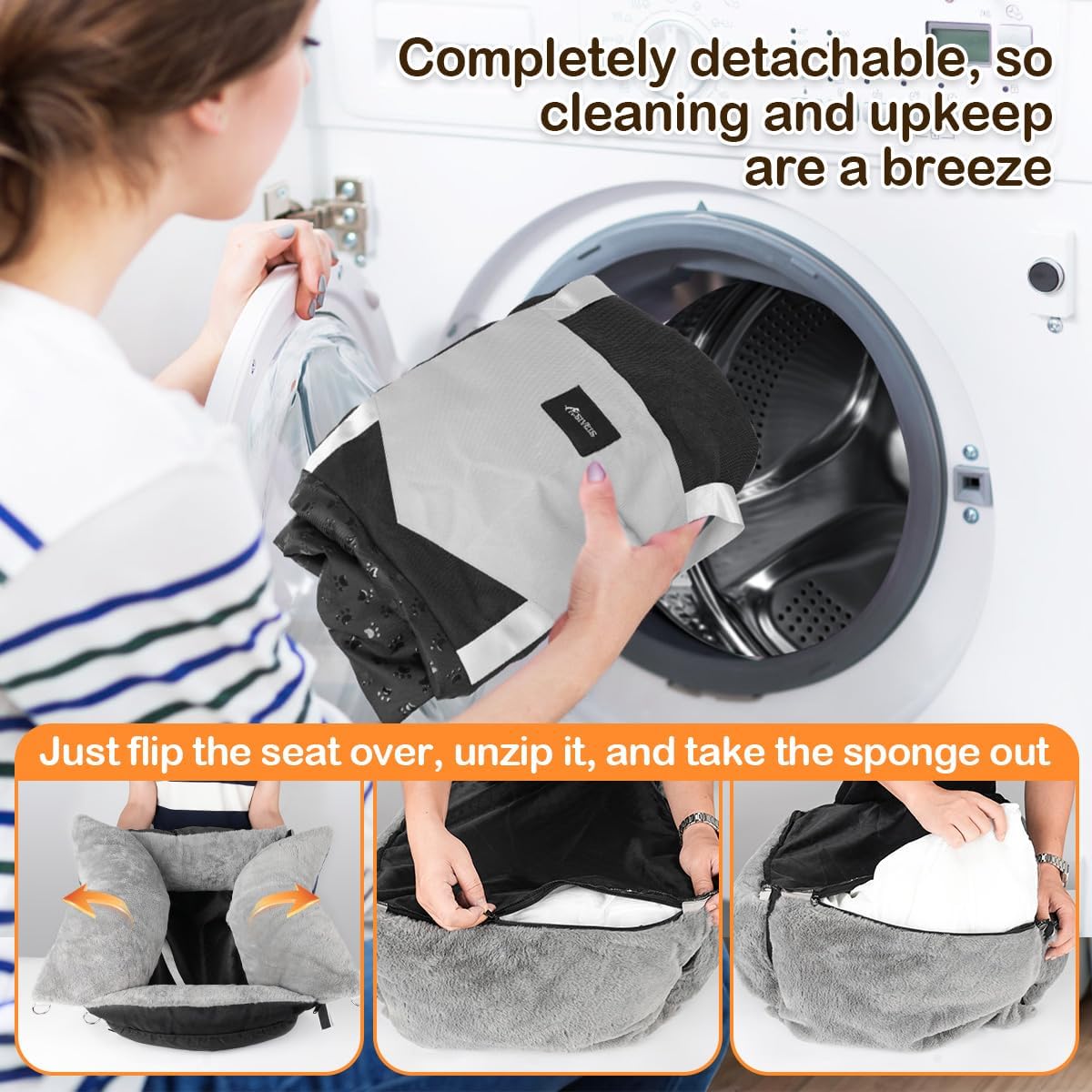 Dog Car Seat for Small Dogs with Extension Zone, Washable Car Travel Bed for Pets Up to 30Lbs, Trendy Booster Dog Seat Including Harness Clip - Black