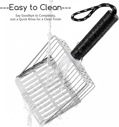 Cat Litter Scoop with Holder, Stainless Steel Cat Scooper with Holder Heavy Duty Durable Speed Sifter Washable Convenient Stand Easy Clean for All Litter Boxes