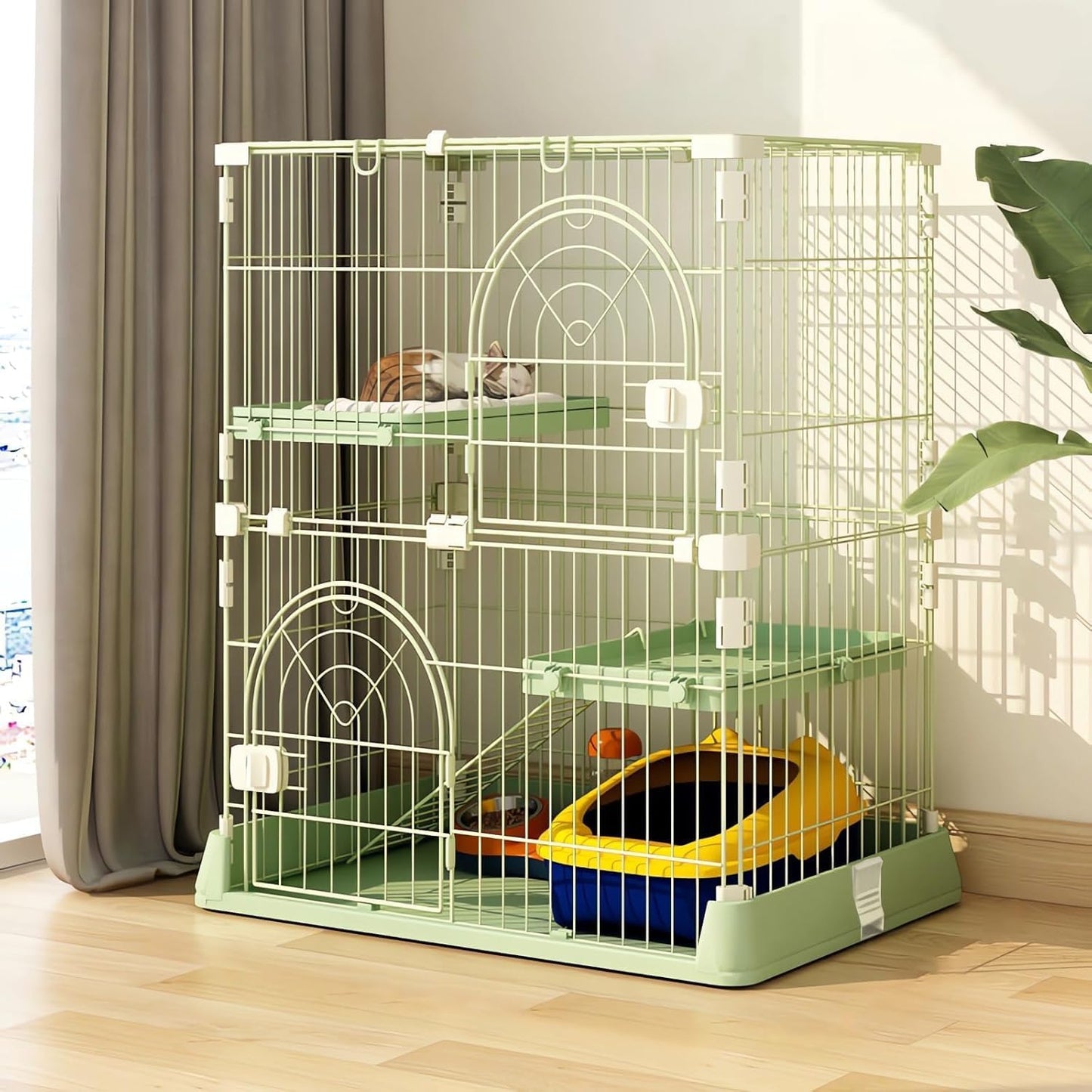 Cat Cage 2-Tier Indoor Cat Enclosure with Widen Bottom Buckle & Reinforced Locking Clamps DlY Cat Playpen for 1-2 Cats & Small Pets,30" Lx 20" W X 35" H (Green, Two-Tier35")