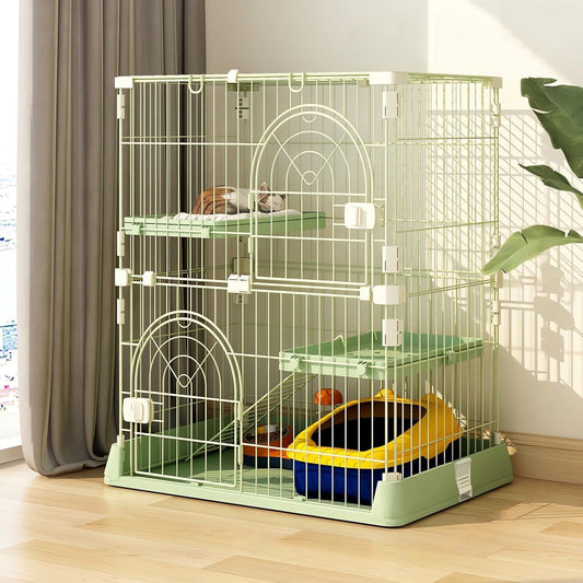 Cat Cage 2-Tier Indoor Cat Enclosure with Widen Bottom Buckle & Reinforced Locking Clamps DlY Cat Playpen for 1-2 Cats & Small Pets,30" Lx 20" W X 35" H (Green, Two-Tier35")