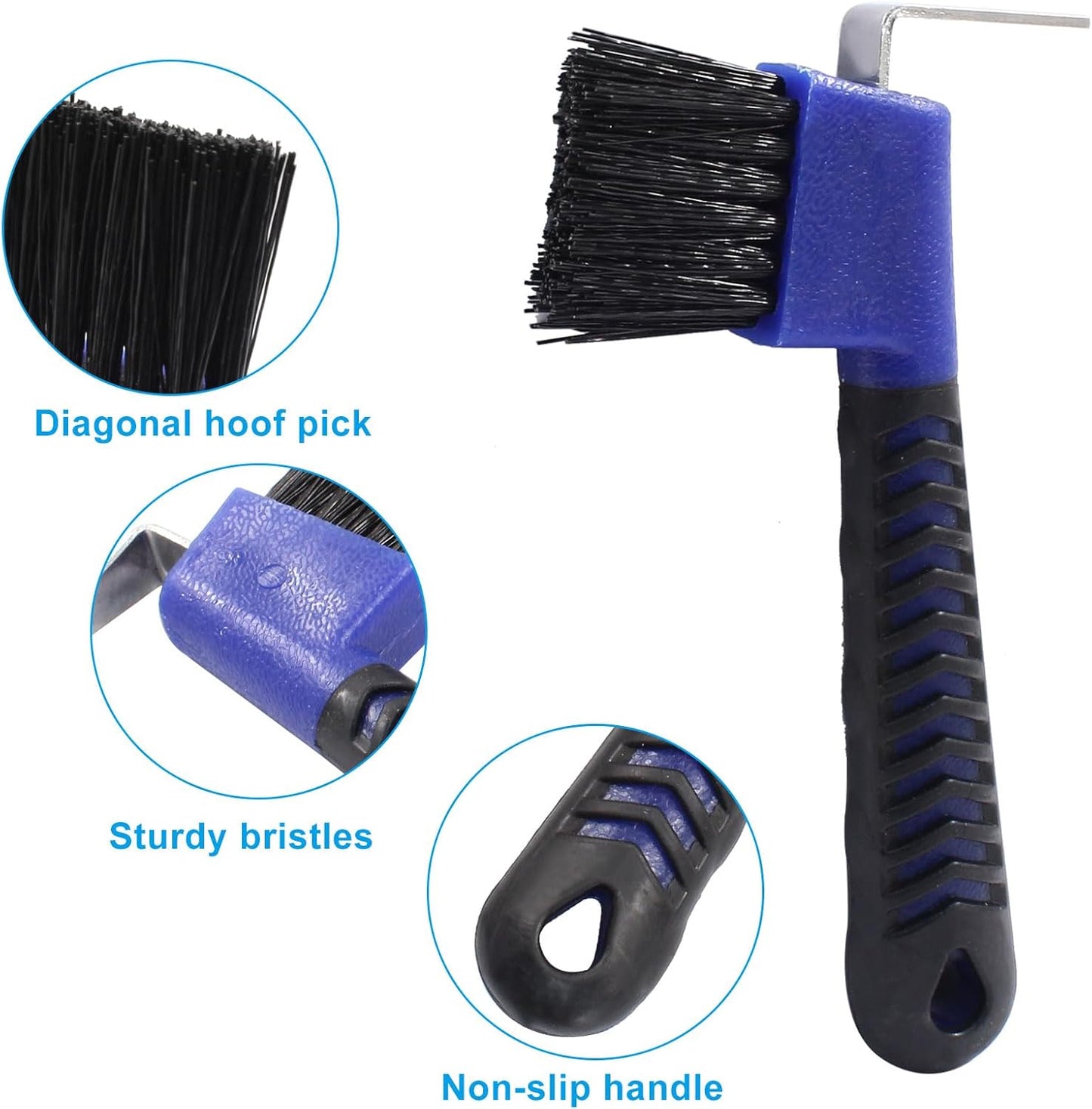 2 Pcs Horse Hoof Pick Brush with Soft Touch Rubber Handle Portable Hoofpick, Blue & Orange