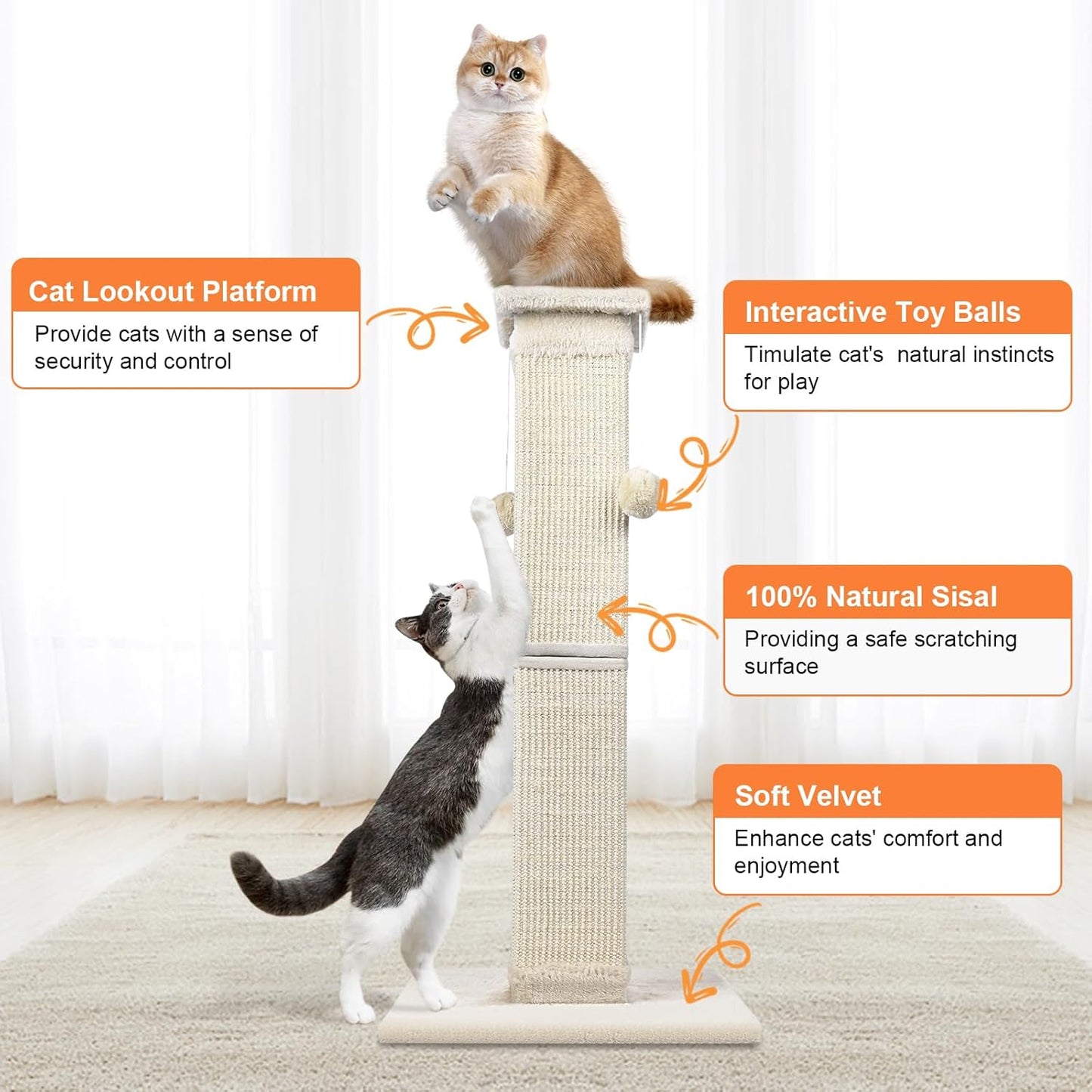 Cat Scratching Post 33 Inch Nature Sisal Cat Scratch Post for Indoor Cats, Large Cat Scratcher Protect Your Furniture, for All Breeds