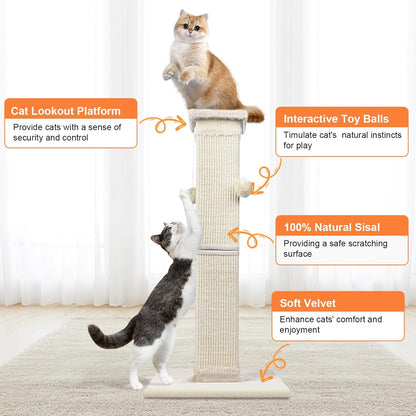 Cat Scratching Post 33 Inch Nature Sisal Cat Scratch Post for Indoor Cats, Large Cat Scratcher Protect Your Furniture, for All Breeds