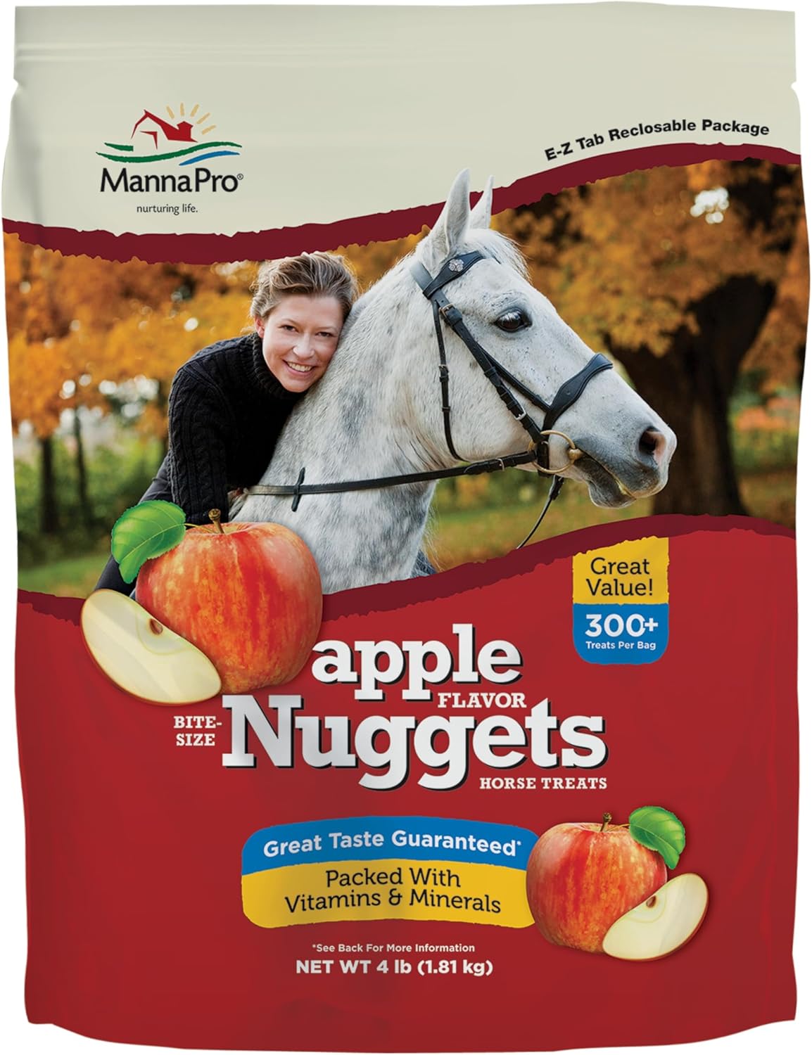 Manna Pro Bite-Size Nuggets for Horses, Pocket Sized Training Horse Treats, Apple Flavored Treats, Packs with Vitamins & Minerals, Great Taste Guaranteed, 4 lbs