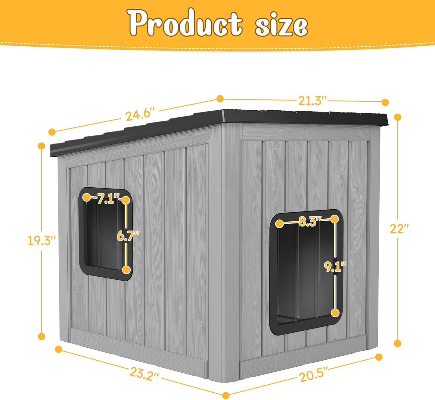 KAMABOKO Outdoor Cat Shelter Weatherproof PP Plastic Cat House for Winter, Insulated Cat Condo for Feral and Outdoor Cats with Waterproof Flat Base for Porch, Backyard, Black
