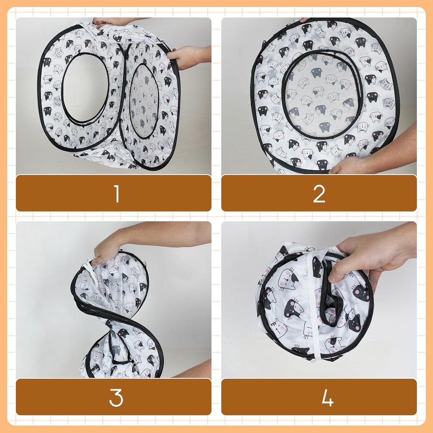 Andiker Cat Tent, 3 Holes Safe and Strong Cute Cats Tunnel Collapsible Easy to Carry Cat House for Indoor Cats Kittens Hiding Playing Training Sleeping (Square Black)