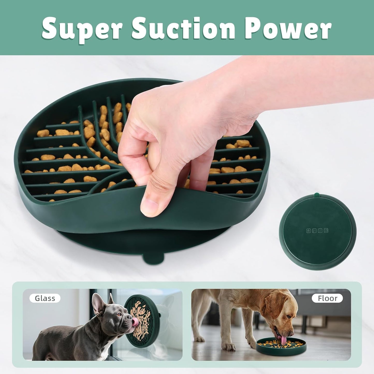 2 in 1 Slow Feeder Dog Bowls Small Breed, Silicone Lick Mat for Dogs, Dog Puzzle Bowl with Suction Cups for Anxiety Relief, Slow Feeder- Dishwasher Safe,Green,Spatula+UU Dogs Bowl+Cyclone Lick Pad