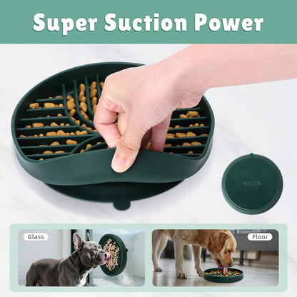2 in 1 Slow Feeder Dog Bowls Small Breed, Silicone Lick Mat for Dogs, Dog Puzzle Bowl with Suction Cups for Anxiety Relief, Slow Feeder- Dishwasher Safe,Green,Spatula+UU Dogs Bowl+Cyclone Lick Pad
