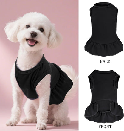 2 Pcs Dog Dresses Cat Skirt Solid Color Dog Clothes Summer Sleeveless Puppy Girl Clothes for Small Pet Dogs Cats (Black,Red, Small)