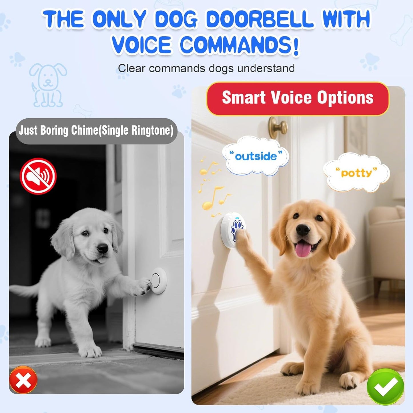 ChunHee Dog Training Bells for Door - Dog Door Bell for with 28 Custom Sounds | Dog Bell for Door Potty Training | Chew-Proof & Adjustable Volume (0-115dB) | Teach Puppies to Signal to Go Outside
