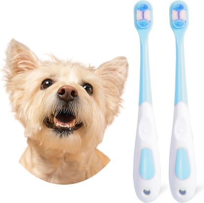 Small Dog Toothbrush, Cat & Puppy Tooth Brushing Kit, Ultra Soft & Mini Head Teeth Brush for Kitten & Tiny Pet, Doggy Toothbrushes Deep Dental Clean, 2 PCS, Blue