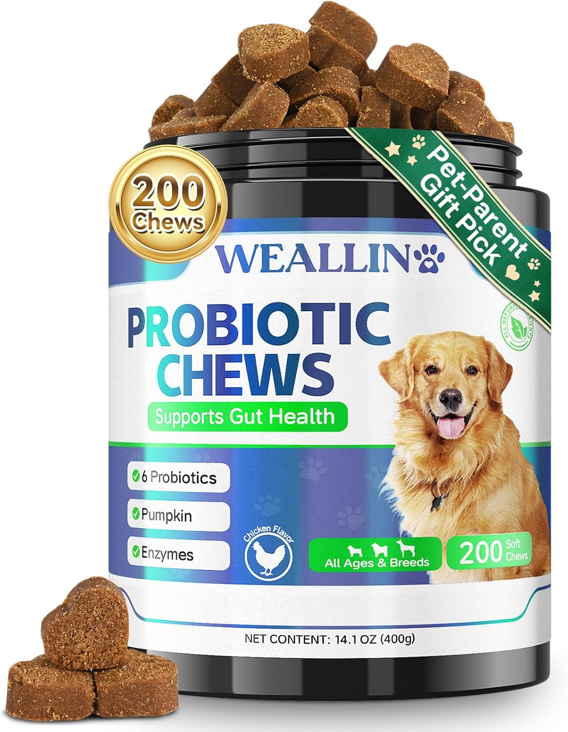 200 PCS Probiotics for Dogs - Dog Probiotic Chews for Gut Health, Digestive Support & Itchy Skin Relief Pet Diarrhea Gas Treatment - Probiotics, Digestive Enzymes, Prebiotics, Pumpkin