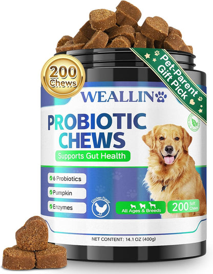 200 PCS Probiotics for Dogs - Dog Probiotic Chews for Gut Health, Digestive Support & Itchy Skin Relief Pet Diarrhea Gas Treatment - Probiotics, Digestive Enzymes, Prebiotics, Pumpkin