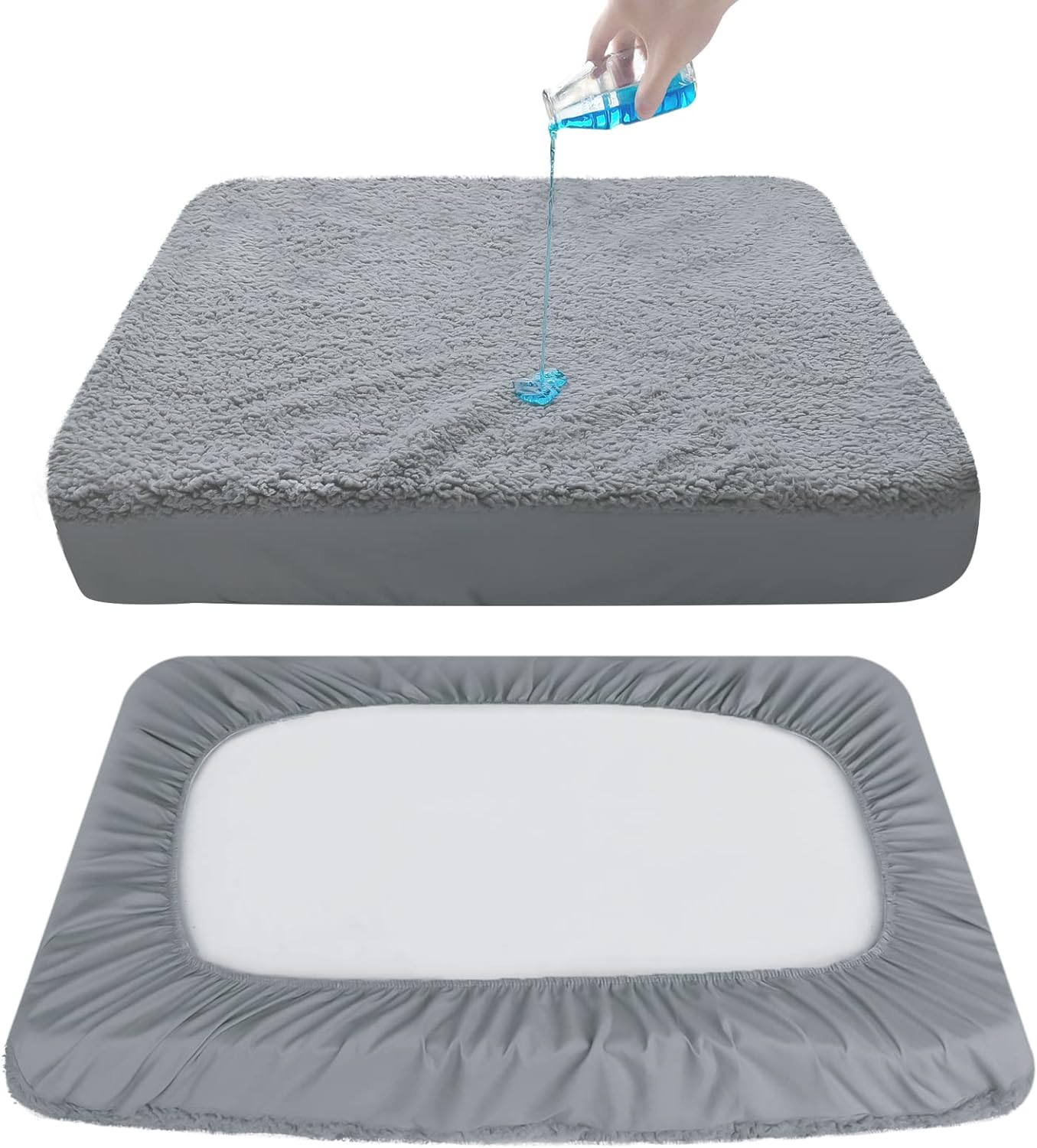 Dog Bed Covers Soft Plush Replacement Washable, Waterproof Pet Bed Liner Grey 36x27 Inches, for Dog/Cat, Cover Only