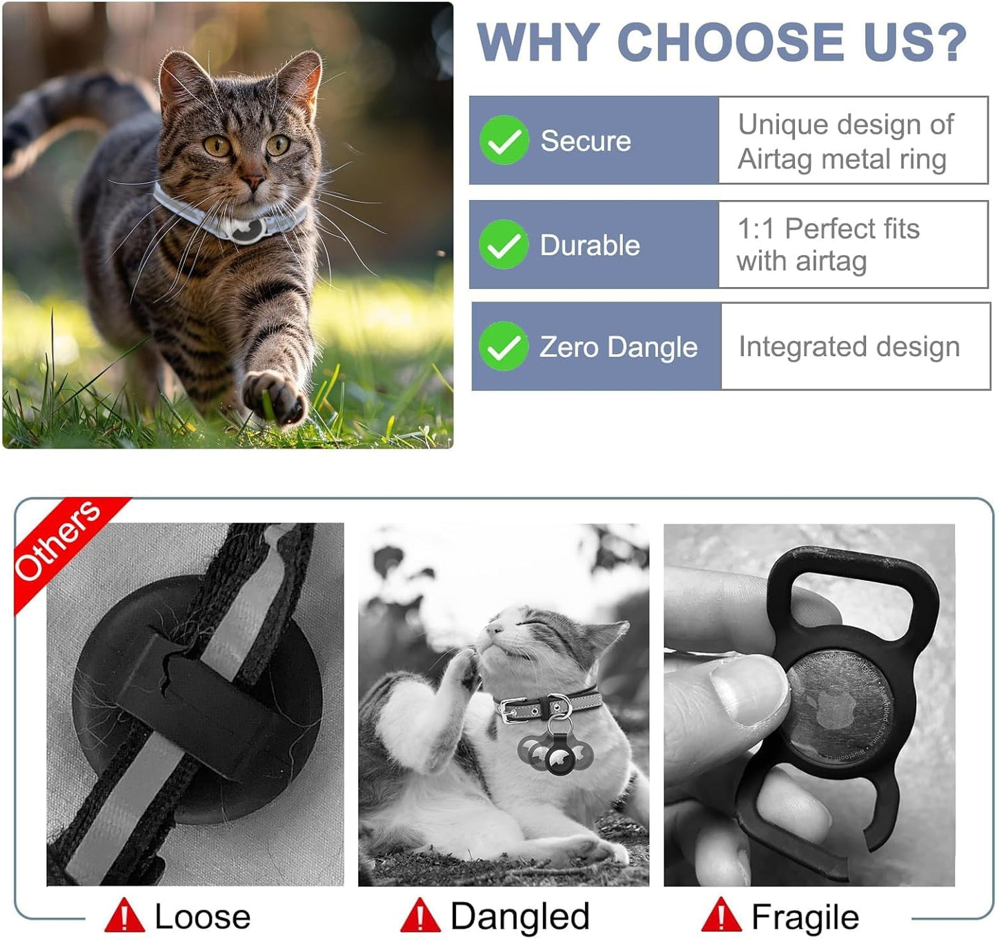 AirTag Cat Collar, Ultra Elastic Cat Tracker Collar with Apple Air Tag Holder, [Lightweight & Scratch Resistant] Stepless Adjustable GPS Pet Tracking Collars for Cats Kittens [Reflective Blue]