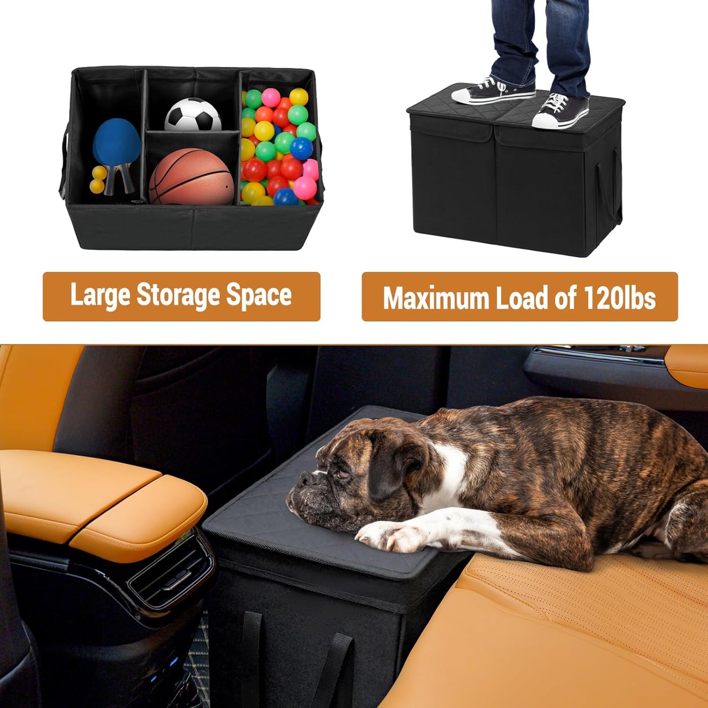 Car Seat Extender for Large Dogs, Back Seat Extender for Dogs up to 120 LBS Large Dog Extender with Storage Car Organizer Gap Filler for Front or Back Seat