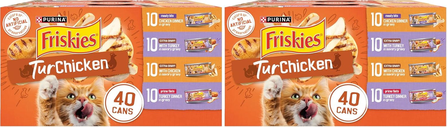 Purina Friskies Wet Cat Food Gravy Variety Pack, TurChicken Extra Gravy Chunky, Meaty Bits and Prime Filets - (Pack of 80) 5.5 oz. Cans